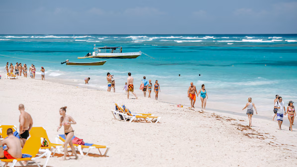 Arena Gorda Beach near Dreams Cap Cana Resort & Spa with wide sandy shoreline and clear blue Caribbean waters