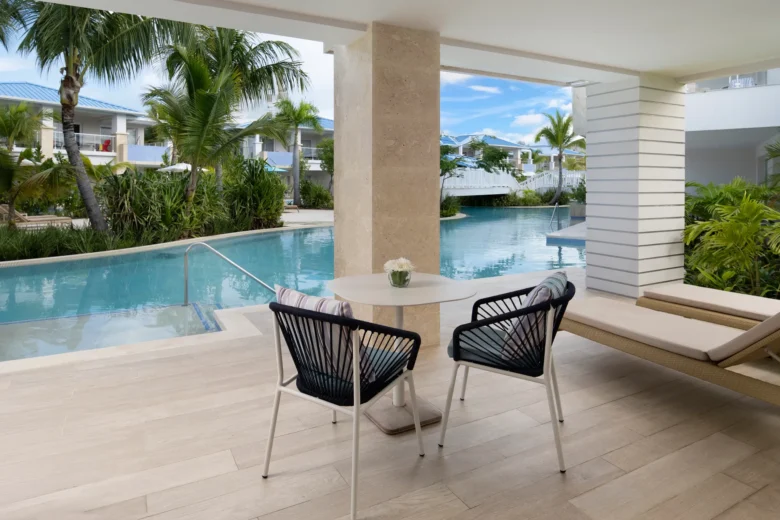 Preferred Club Master Suite Swim Out Villa terrace with direct pool access at Dreams Cap Cana.